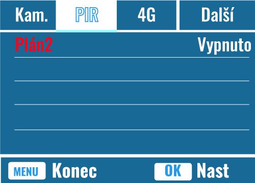 Nastavení PIR Citlivost Prodleva Časosběr Plán 1 (časovač) Plán 2 (časovač) PIR Programovatelné možnosti Vypnuto / Zapnuto a) Při vypnutém PIR nebude fotopast schopna pořizovat fotografie / videa při
