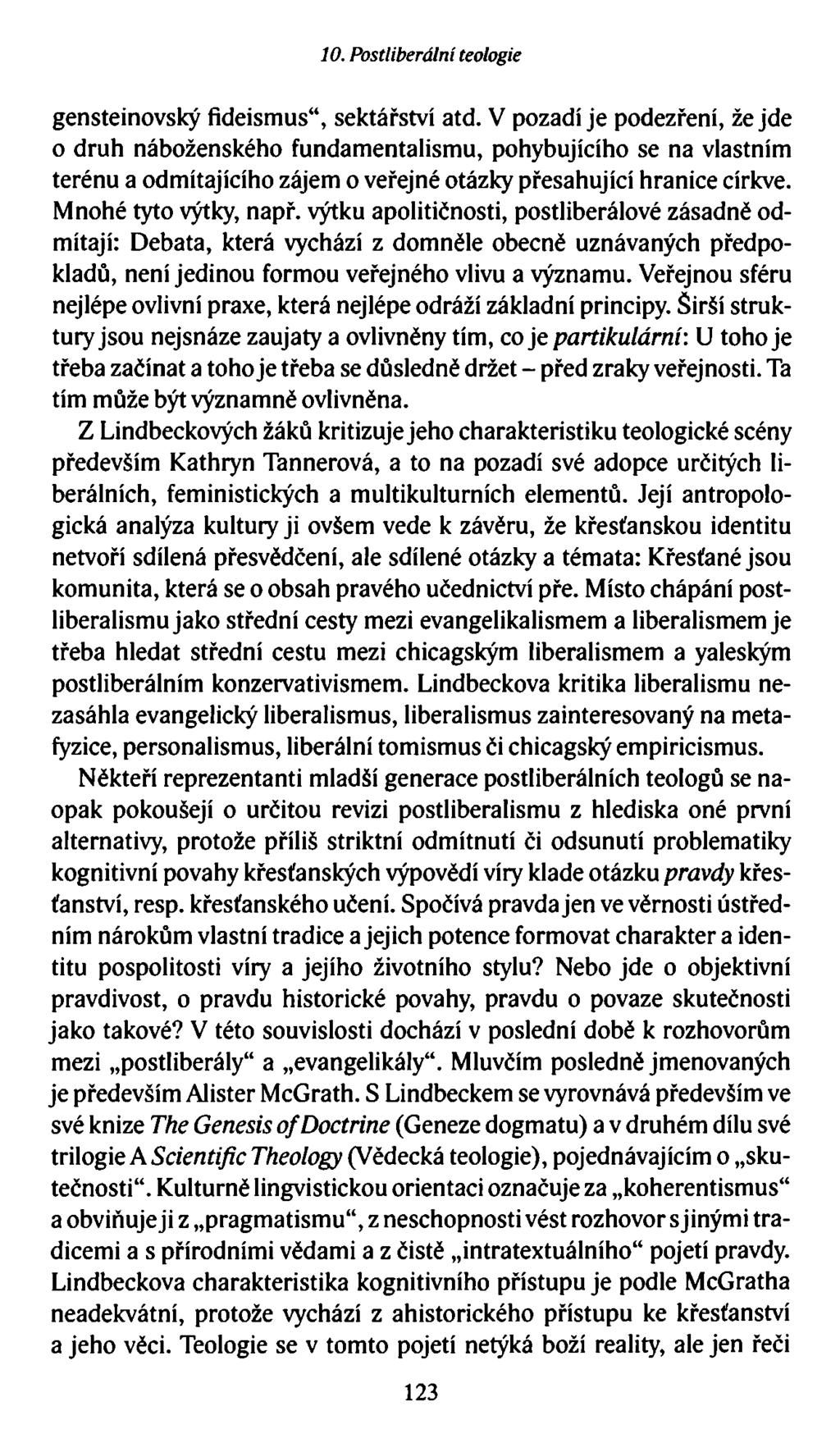 10. Postliberální teologie gensteinovský fideismus, sektářství atd.