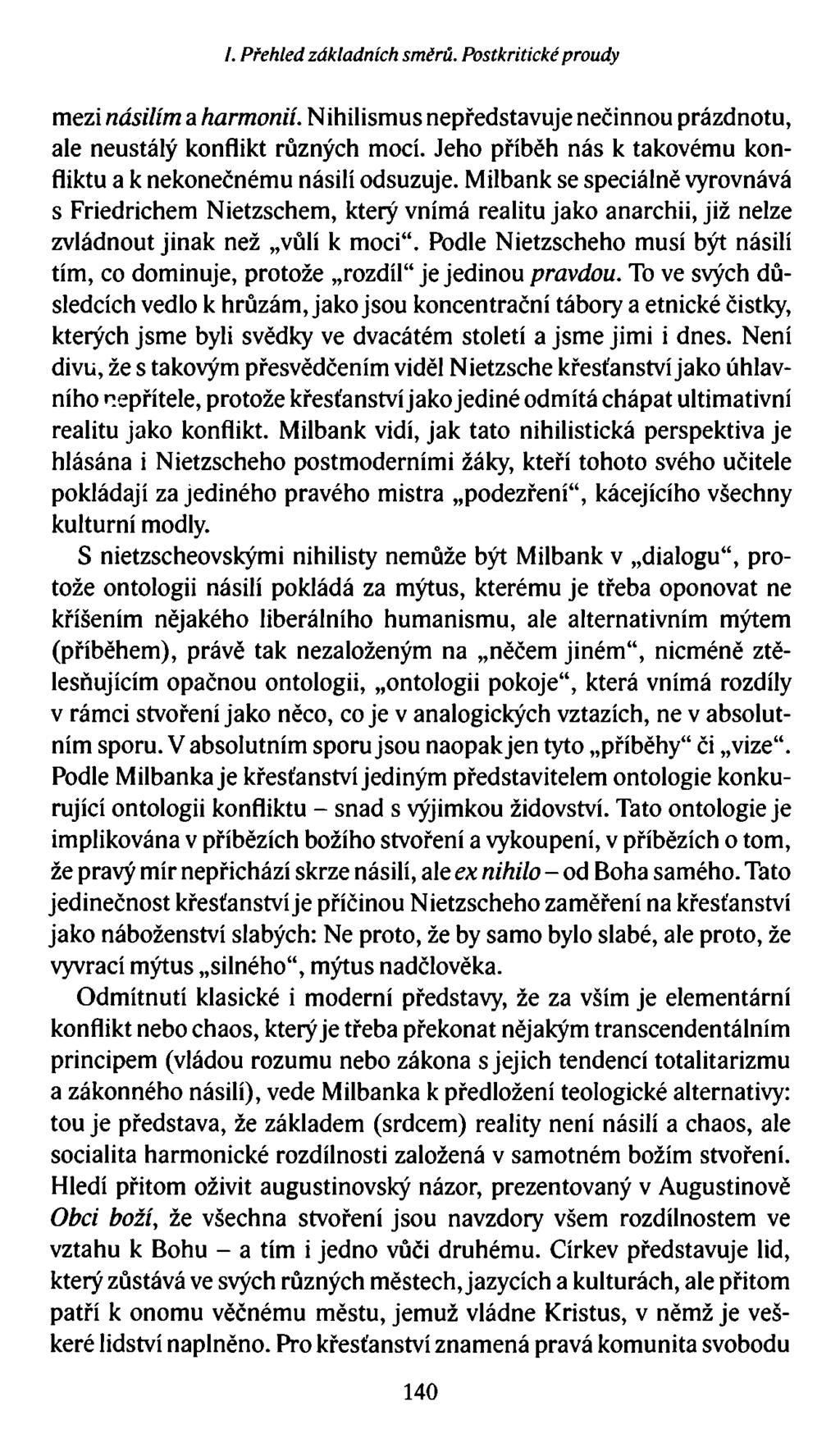 /. Přehled základních směrů. Postkritické proudy mezi násilím a harmonií. Nihilismus nepředstavuje nečinnou prázdnotu, ale neustálý konflikt různých mocí.