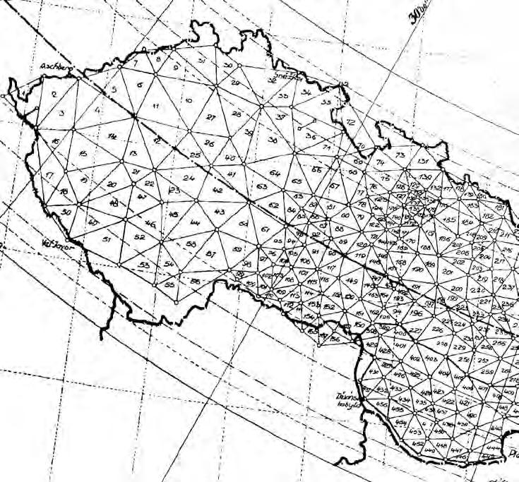 Vojenský geografický obzor 1/2020 Obr. 9 Výřez Základní trigonometrické sítě ČSR (stav 1927) (zdroj archiv autora) J. Pantoflíčka nová pražská nivelační síť pro potřeby regulace města.