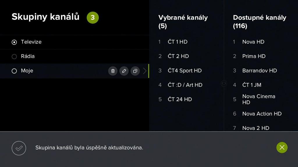 10) S uloženým seznamem kanálů můžete dále pracovat lze jej smazat, změnit jeho název nebo zkopírovat do nového seznamu kanálů.