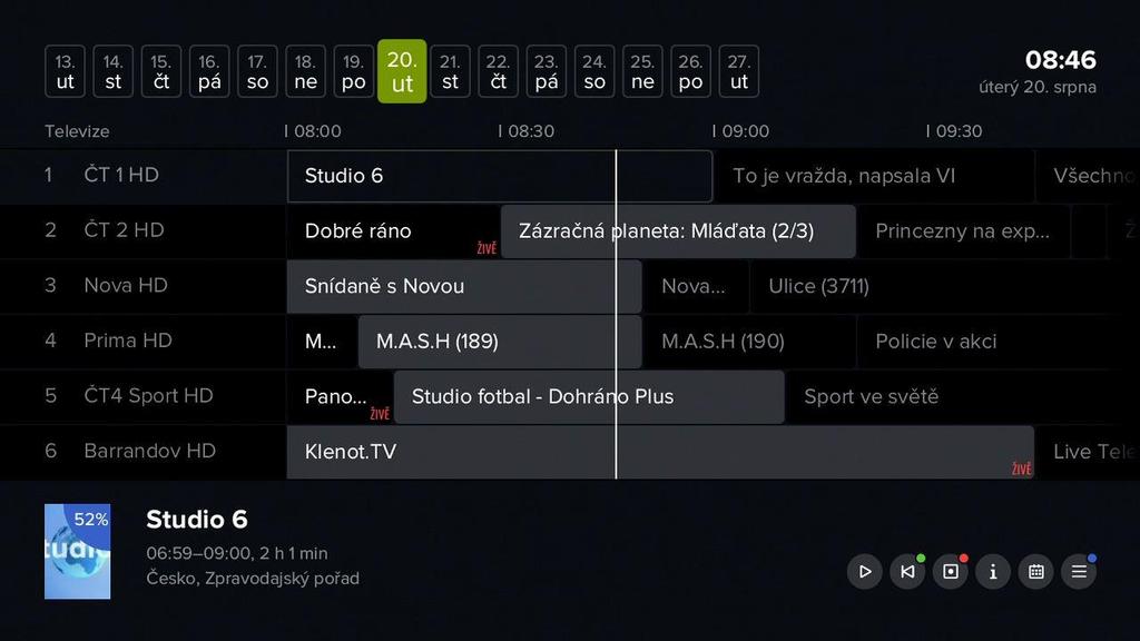 3) Pro přesun na jiný pořad na daném kanále použijte kurzorové klávesy vlevo a vpravo.