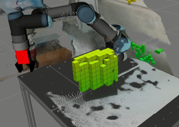 MoveIt zajišťuje kontinuální zpracování 3D mračna: dle tvaru definujících kolizní objem