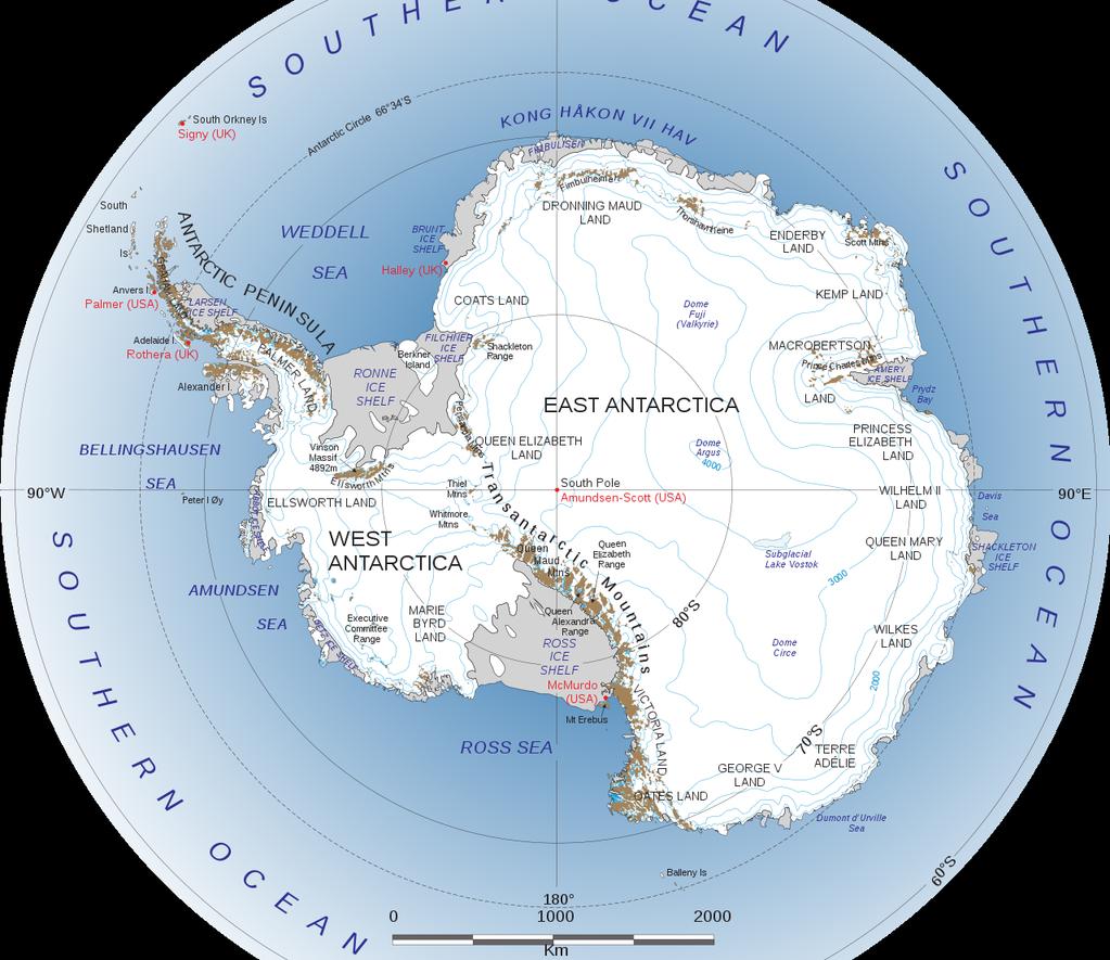 Nejbližší Jižní Amerika asi 1000 km, Drakeův průliv; Typickým