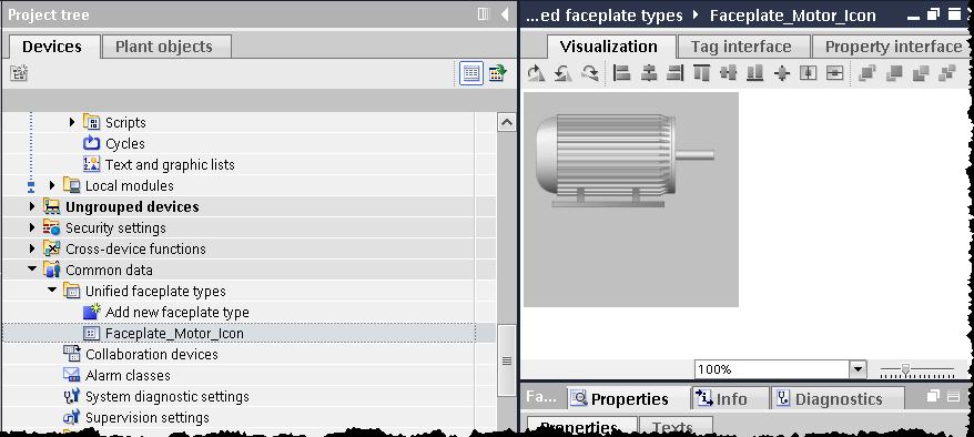 Faceplate Editor Upozornění: Umístění: adresář Common data v project tree Faceplate Screen Editor Dynamic SVGs nejsou podporovány