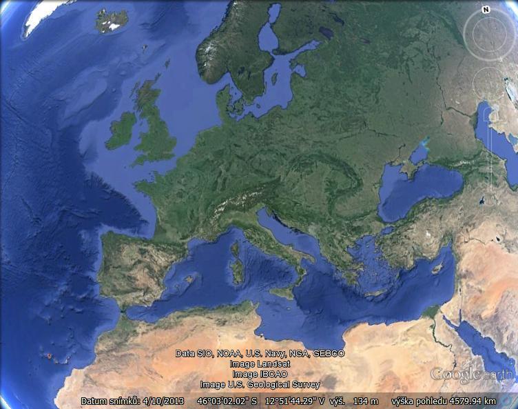 Evropě (Google Earth, 2014) Obr.