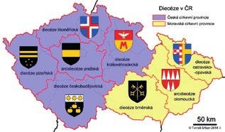 Katolická církev v ČR se dělí na dvě církevní provincie: Českou a Moravskou.