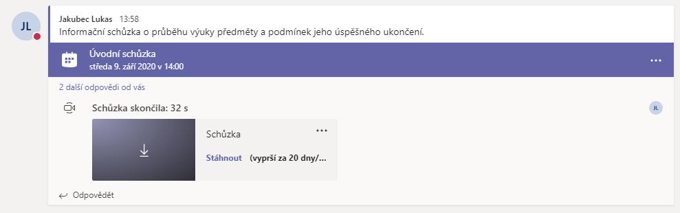 Videokonferenci může prezentátor ukončit všem, nebo ji můžete kdykoliv opustit pomocí červené ikony s telefonním sluchátkem.