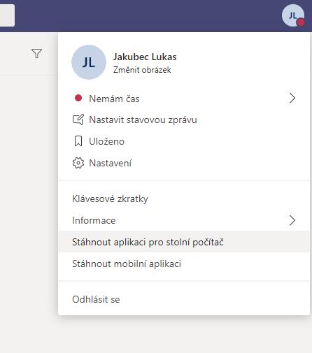 přesměroval Vás systém rovnou do webového rozhraní aplikace Teams, je možné aplikaci také stáhnout pomocí