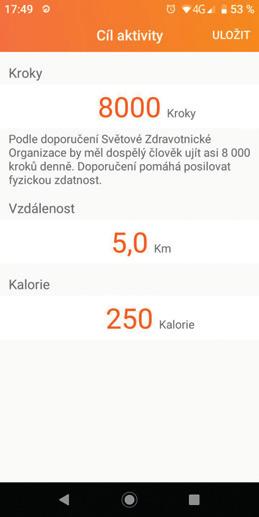 Na další straně vyplňte Váš denní cíl ušlých kroků a stiskněte Uložit C.