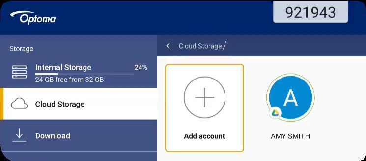 POUŽITÍ APLIKACÍ Váš účet bude uveden v nabídce Cloud Storage (Cloudové úložiště).