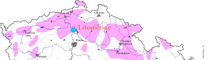 Obrázek 48: Lokality potenciálně vhodné pro využití geotermální energie technologií HDR Zdroj: Asociace pro využití obnovitelných zdrojů energie, o.s. Doposud však nebyl v ČR realizován žádný projekt.