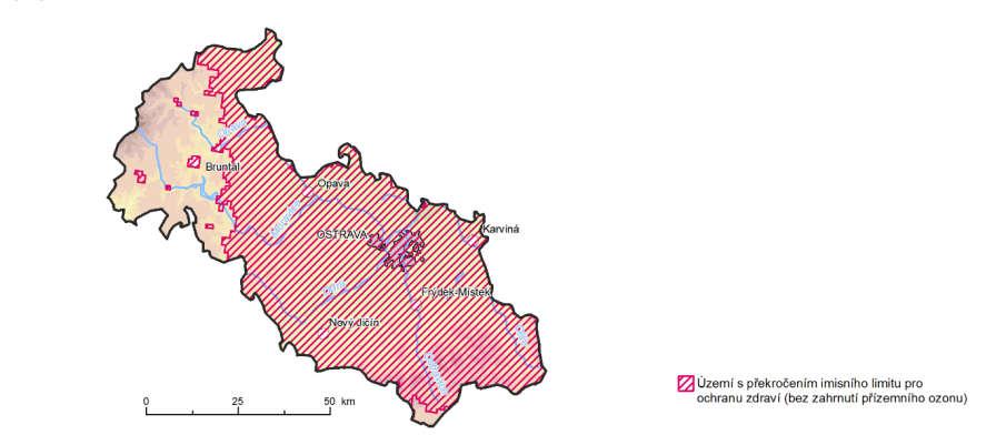 Imisní situace v Moravskoslezském kraji Dle zprávy o životním prostředí v Moravskoslezském kraji 2016, zpracovaném agenturou CENIA, je kvalita ovzduší v Moravskoslezském kraji z pohledu překračování