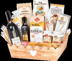 Celozrnná kukuřičná mouka 300 g Slané sušenky tarallini s extra panenským olivovým olejem 100 g Mini grissini 100 g Novoroční čočka pro štěstí 200 g Těstoviny s příchutí rajčat a bazalky 250 g