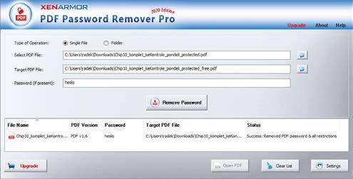 XenArmor PDF Protector & Remover Zabezpečení PDF Kombinace programů XenArmor PDF Password Protector Pro a PDF Password Remover Pro zajistí důležité úkoly spojené s použitím hesel k PDF souborům.