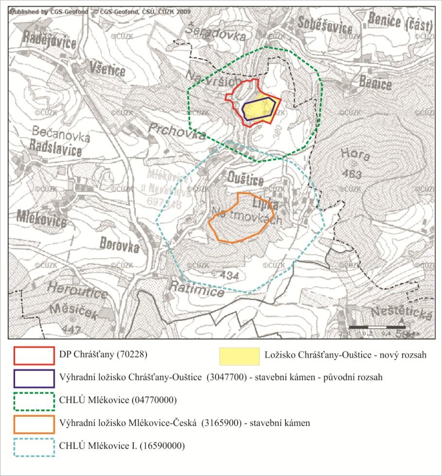 Obrázek 5 Mapa ložiskové ochrany 3.2 Těžební činnost v minulosti Podle historických pramenů je lom veden jako starý, který byl obnoven roku 1928.