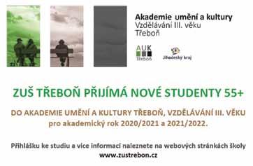 Pro zájemce o studium na naší škole jsme se rozhodli vypsat doplňující přijímací zkoušky, které proběhnou v sále ZUŠ Třeboň 8. září 2020 v čase od 13 17 hodin.