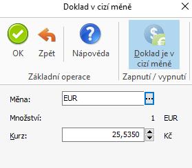 Ze seznamu měn se vybere měna EMU.