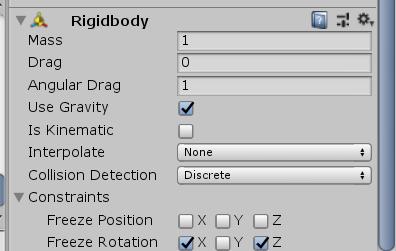 Hrdina začne otáčet, pomůže mu v komponentě Rigidbody zvýšit úhlové tření (Angular Drag) z