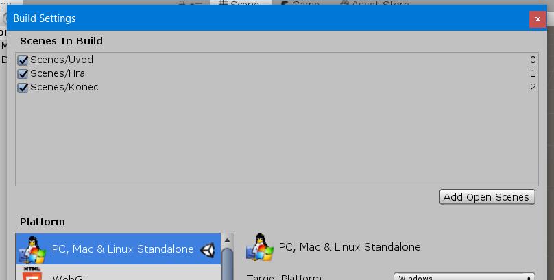 8 Scény UnityEngine.SceneManagement.SceneManager:LoadScene(String) Data:ZacniNovouHru() (at Assets/Data.cs:24) TlacitkoStart:KLIK() (at Assets/TlacitkoStart.cs:19) UnityEngine.EventSystems.