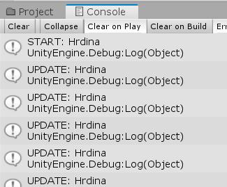 editoru) a pak se můžeme vrátit do Unity (Visual Studio necháme otevřené) a stiskneme tlačítko Play (třeba kombinací kláves Ctrl-P).