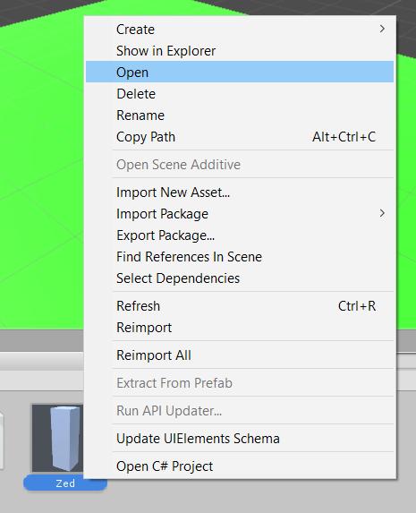 4 Hra Nebo také můžeme v seznamu Assets na prefabu pravým tlačítkem vyvolat lokální menu a vybrat příkaz Open Tak