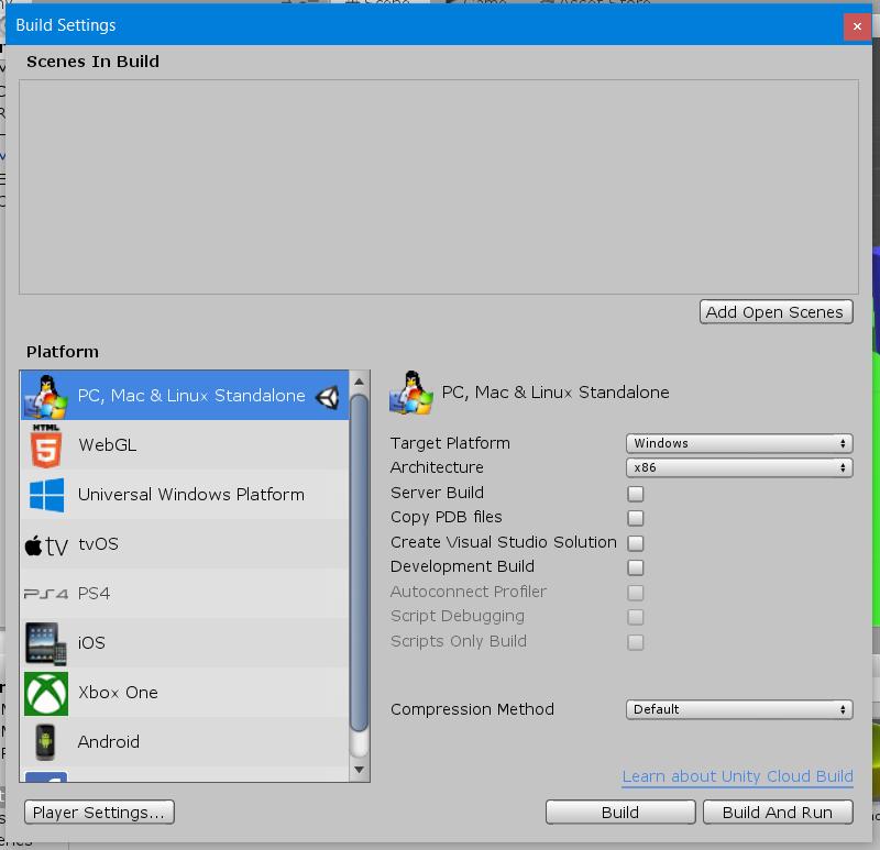 Ale kdybychom ji chtěli dát někomu, kdo nemá Unity, potřebujeme ji sestavit (překlad anglického Build).