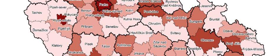 výdajích na VaV nejníže na úroveň okresů (v milionech Kč).