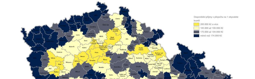 Kartogram 1: Disponibilní příjmy domácností v