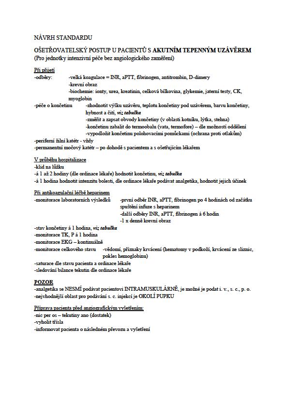 Příloha L: Návrh standardu ošetřovatelského