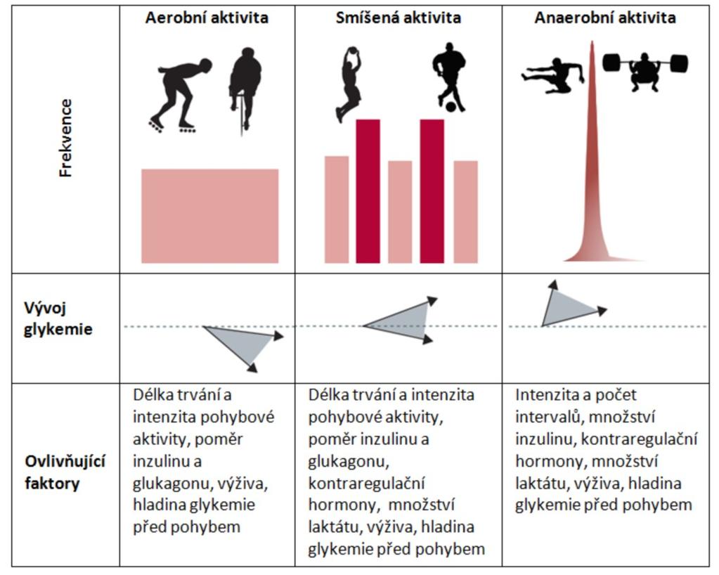 Intenzita aktivity Obrázek 6 Variabilita hladiny glukózy při různých intenzitách cvičení (Riddell et al., 2017).