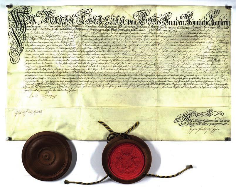 Obr. 11: Inkolátní listina pro Johanna Jacoba Cechottiho von Ehrensberg, probošta kolegiátní kapituly sv.