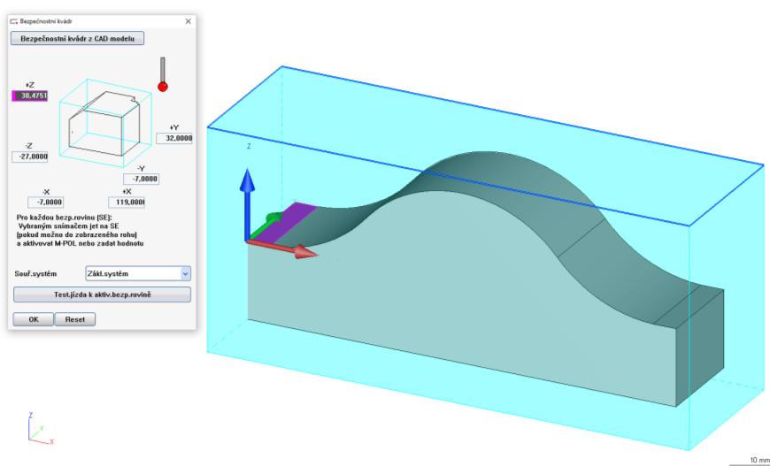 Pro tuto úlohu použiji metodu automatického vytvoření z CAD modelu. Při této metodě stačí pouze zadat hodnotu bezpečnostní vzdálenosti.