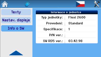 8 Informace o SW (typ jednotky, provedení, specifikace, verze) Zobrazuje informace o typu jednotky, výrobním čísle a verzi sw regulace.