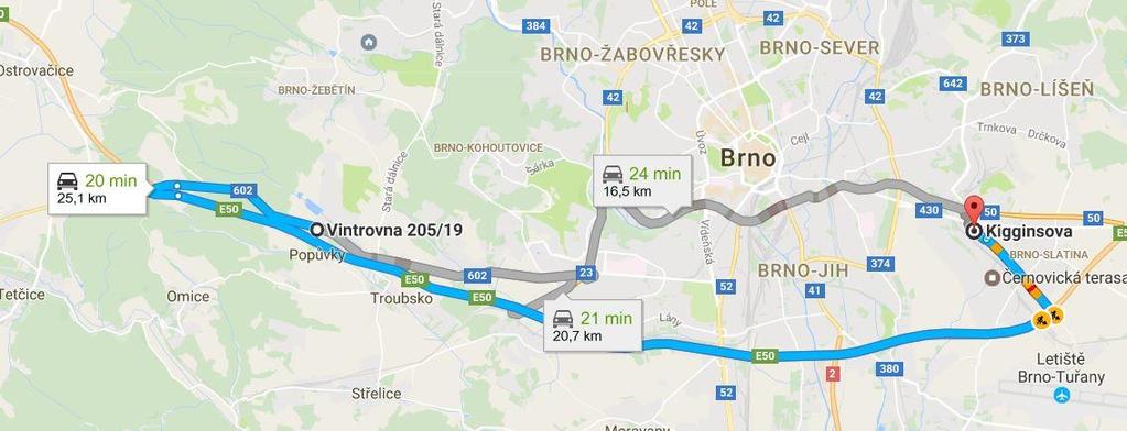 2. Dopravní trasa věžového jeřábu Věžový jeřáb Liebherr 71 EC-B 5 FR.tronic bude dopraven z pobočky firmy Liebherr v Brně Popůvkách, ulice Vintrovna.