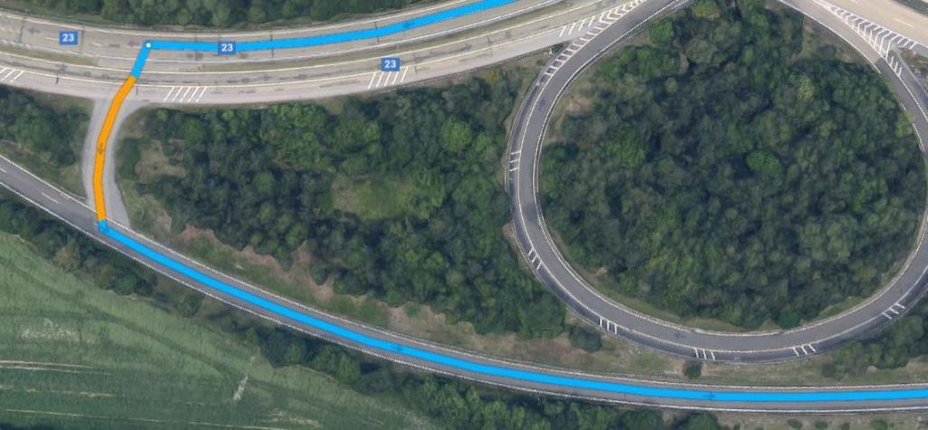 A2 Nájezd na D1 Vůz pokračuje 3,2 km po silnici č. 602, která se následně změní na silnici č. 23.