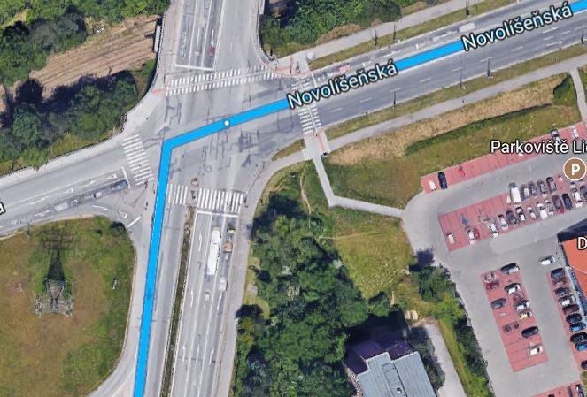10 Bod B2 (odbočení na ulici Novolíšeňská) B3 Odbočení na ulici Jedovnická Za 150 m na křižovatce odbočí valník vlevo na