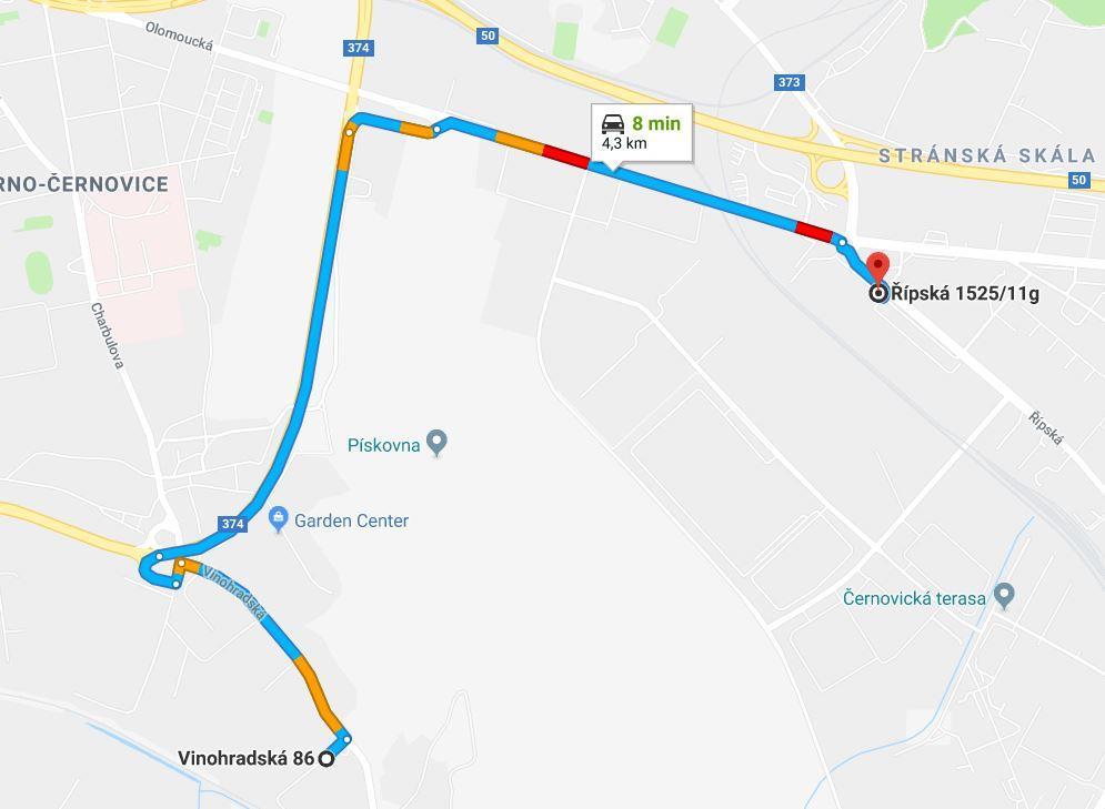 4. Dopravní trasa čerstvé betonové směsi Doprava čerstvé betonové směsi bude probíhat z ulice Vinohradská 1188 v Brně Černovicích od firmy TBG Betonmix a.s. Dopravu bude zajišťovat autodomíchávač Tatra T158 Phoenix 6x6 s objemem bubnu 9 m 3.