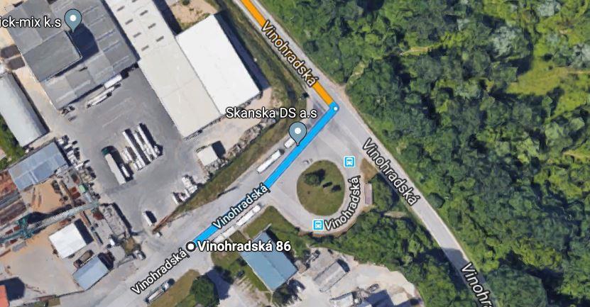 Konkrétně se jedná o bod D2, který je totožný s bodem C1 s rozdílem, že autodomíchávač jede po ulici Vinohradská 700 m.