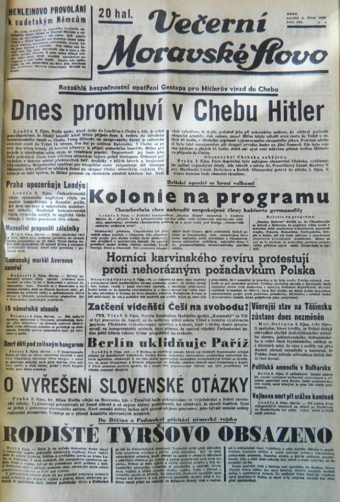 Příloha Obrázek č. 1. Úvodní strana Večerního Moravského slova ze dne 3.