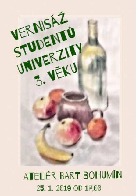 Dvacet studentů U3V uspořádalo výstavu svých výtvarných prací, výsledků kurzu, jejž pro ně zajistil spolek BART. Výběr poputuje do veřejně přístupné galerie v knihovně K3.