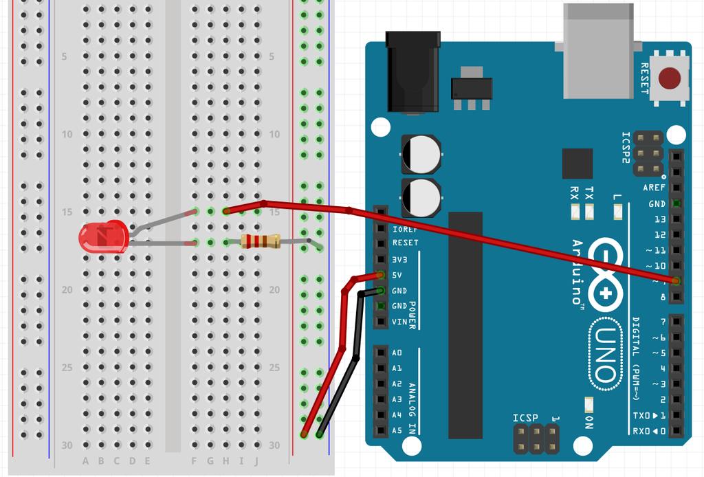 K napájení pole můžeme využít místo baterie přímo Arduino.