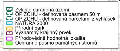 V blízkosti zájmového území se nachází některá maloplošná ZCHÚ: - PP Salabka (vyhl. č. 4/1982 Sb. NVP, vyhl. č. 17/2002) - PP Skály v zoologické zahradě (nařízení RHMP č. 17/2014 (s účinností od 1.