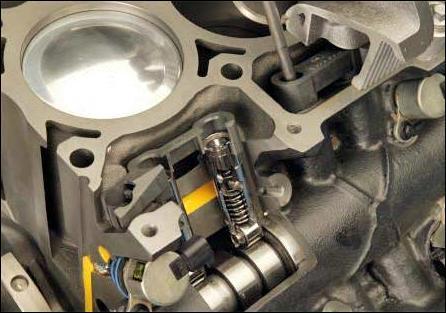 Konstrukčně prakticky shodný systém používá ve svých osmiválcích Chrysler s označením MDS. Jedná se zejména o motor 5.7L HEMI (Obr.9). Obr. 9 Detail ventilových zdvihátek u motoru Chrysler 5.