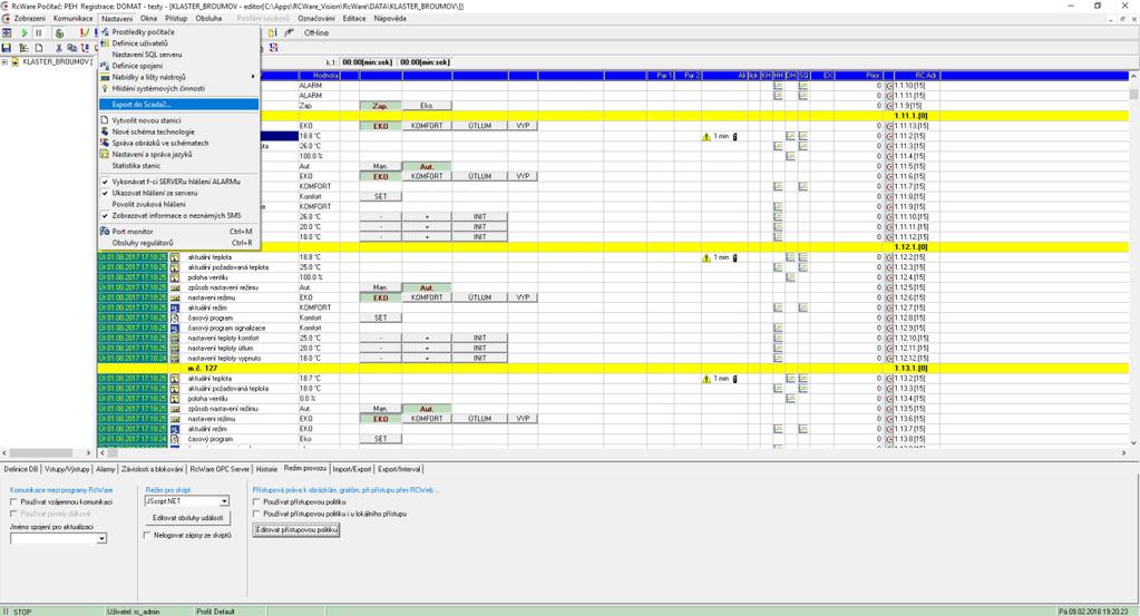 3 Export SCADA projektu a nahrání do Merbon SCADA Na SCADA server můžeme nahrát nový nebo upravený projekt.