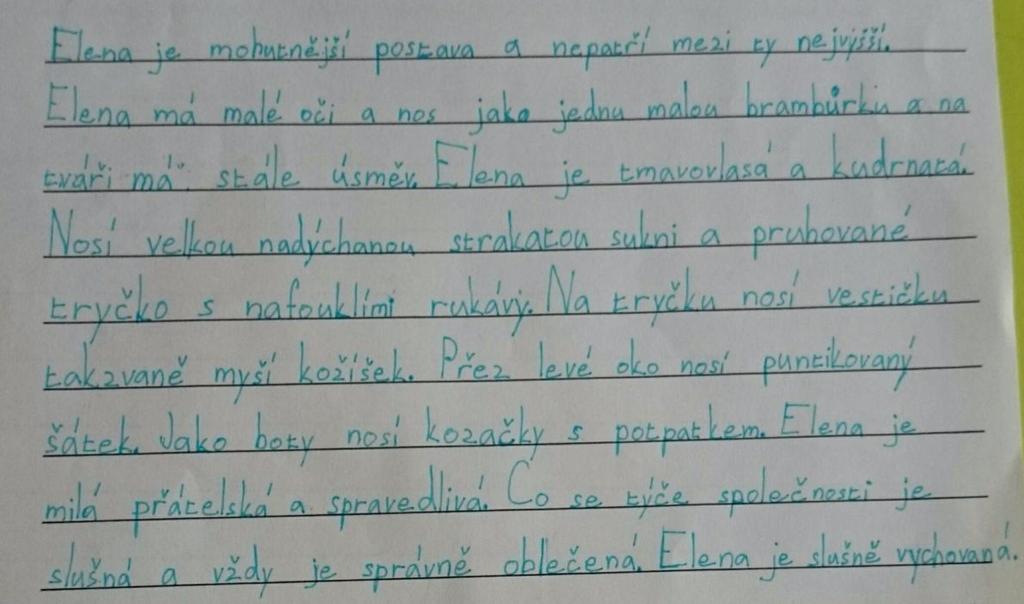 PŘÍKLAD z praxe (TRÉNINKOVÉ POLE) #GoogleClassroom #Odevzdaná práce Jani, popis postavy je mnohem přesnější, než v úkolu z minulého