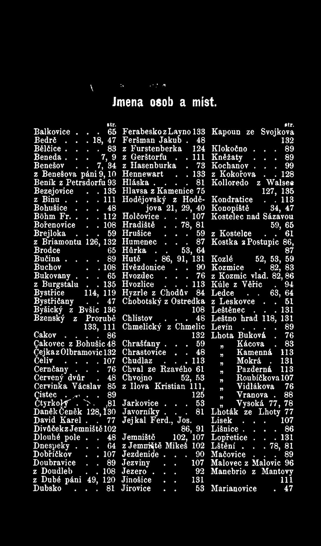 . 47 Bvšic 136 Prorubě 133, 111 Cakov.... 86 Cakovec z Bohušic 48 Čejkaz01bramovicl32 Čeliv.... 107 Cernčany... 76 Červený dvůr. 48 Červinka Yácslav 85 Qistec. /n.. 89 Čtyřkolý. >.