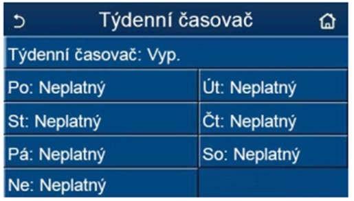 1.2.2.7 Týdenní časovač 1. Když na stránce nastavení funkcí stisknete Týdenní časovač, zobrazí se nastavovací stránka, jak ukazuje obrázek níže. 2.