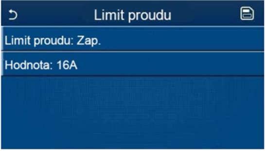 1.2.4.14 Omezení proudu 1. Když na stránce nastavení provozních parametrů stisknete Omezení proudu, je možné nastavit Zap nebo Vyp.. 2. Když je nastaveno Zap.