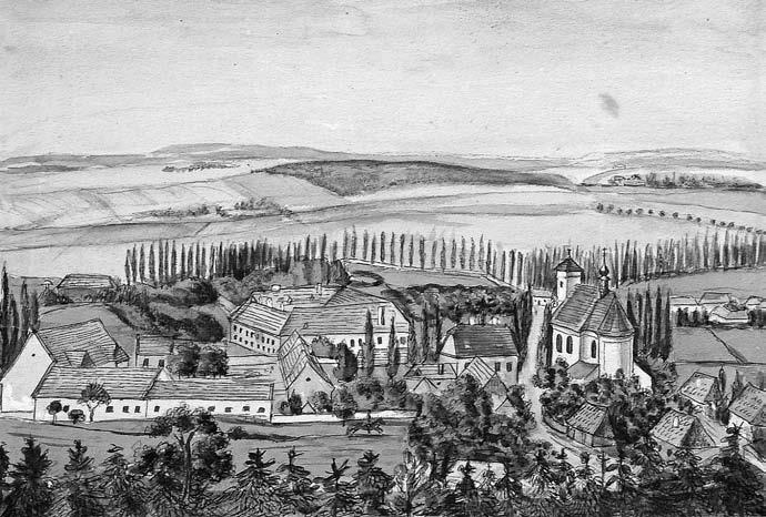 Obr. 4. August Alexander Silva-Tarouca, Pohled na zámecký areál v Čechách pod Kosířem, akvarel, 1834, Muzeum a galerie v Prostějově, sbírka umění, inv. č. 276725. Foto: Ondřej Belšík.